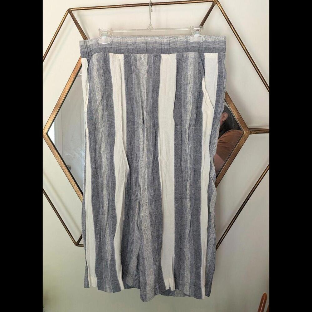 Cloth & Stone Pants Linen Blend Wide leg Womens Size Large Crop Pull on Striped